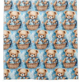 Boy's Blue Teddy Bearシャワーカーテン シャワーカーテン