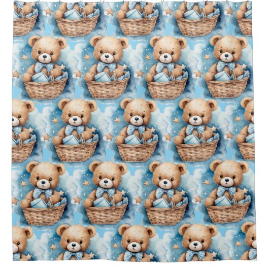 Boy's Blue Teddy Bearシャワーカーテン シャワーカーテン (正面)