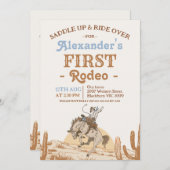 Boys Brown Bronco Cowboy First Rodeo 1st Birthday 招待状 (正面/裏面)