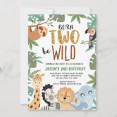 Boys Brown Green Born To Be Wild 2nd Birthday 招待状 (正面)