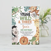 Boys Brown Green Young Wild Three 3rd Birthday 招待状 (スタンド正面)