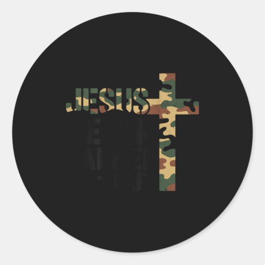 Boys Camo Christian Wrestling Jesus Never Tapped O ラウンドシール (正面)