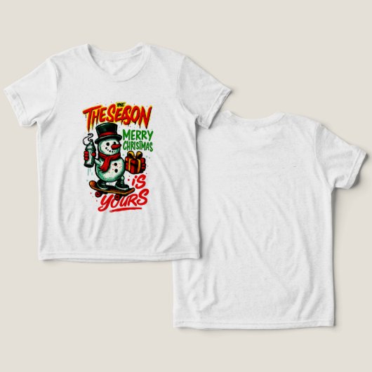 Boys’ Christmas Snowman Cool Holiday トライブレンドＴシャツ (デザイン正面&裏面)