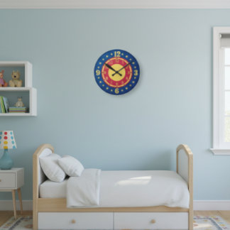 Boys Circus Wall Clock | Primary Colors Stars ラウンド壁時計