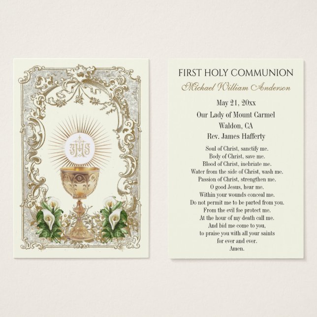 Boy's Communion Catholic Remembrance Holy Card (正面&裏面)