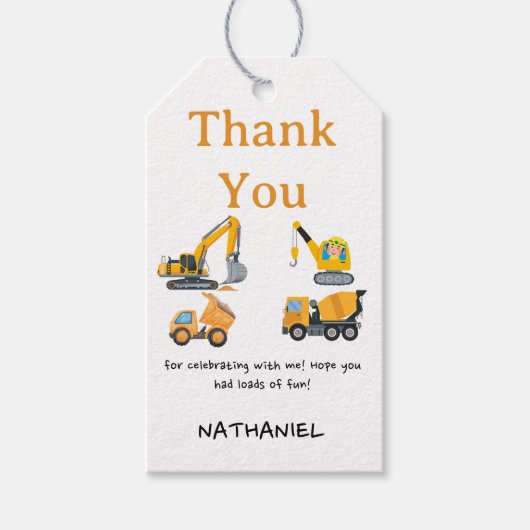 Boys Construction Birthday Party Theme ギフトタグ (正面)