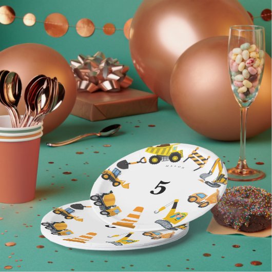 Boys Construction Birthday Party Theme ペーパープレート (複数)