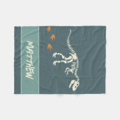 Boys Cool Blue Dinosaur Fossil Kids フリースブランケット (正面(横))