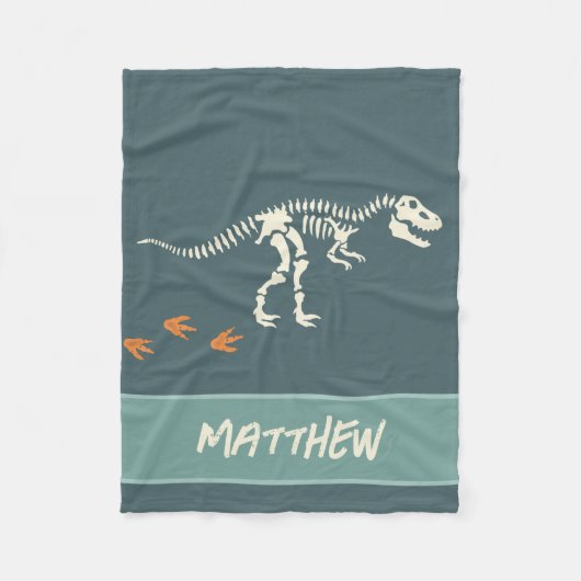Boys Cool Blue Dinosaur Fossil Kids フリースブランケット (正面)