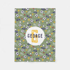 Boys Cool Blue Football Soccer Sports Kids フリースブランケット