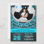 Boys Cool Blue Sporty Custom Photo Birthday 招待状 (正面)