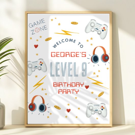 Boys Cool Gaming Kids Birthday Welcome Sign ポスター