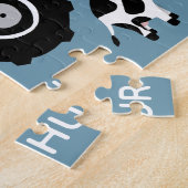 Boys Cute Blue Farm Tractor and Name Kids ジグソーパズル (側面)