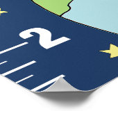 Boys Cute Blue Rocket Ship Space Growth Chart ポスター (角)