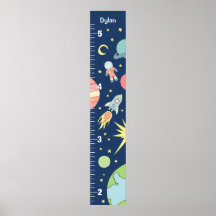 Boys Cute Blue Rocket Ship Space Growth Chart