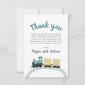 Boys Cute Blue Train Thank You Baby Shower サンキューカード (正面)