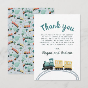 Boys Cute Blue Train Thank You Baby Shower サンキューカード