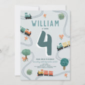 Boys Cute Blue Train Travel Kids Birthday 招待状 (正面)