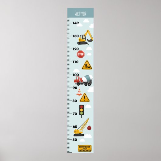 Boys Cute Construction Transport Growth Chart ポスター (正面)