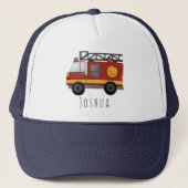Boys Cute Firefighter Fire Engine and Name Kids キャップ (正面)