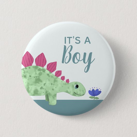 Boys Cute It's a Boy Dinosaur Baby Shower 缶バッジ (正面)