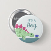 Boys Cute It's a Boy Dinosaur Baby Shower 缶バッジ (正面&裏面)