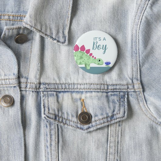 Boys Cute It's a Boy Dinosaur Baby Shower 缶バッジ (インサイチュ)