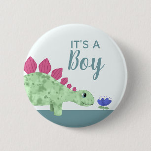 Boys Cute It's a Boy Dinosaur Baby Shower 缶バッジ
