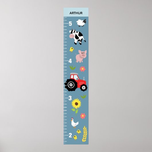 Boys Cute & Rustic Farm Tractor Growth Chart ポスター (正面)
