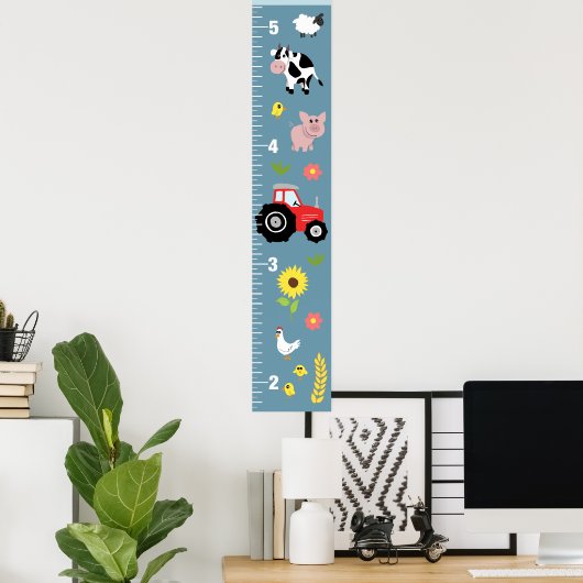 Boys Cute & Rustic Farm Tractor Growth Chart ポスター (ホームオフィス)