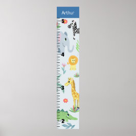 Boys Cute Safari Animals Elephant Growth Chart ポスター