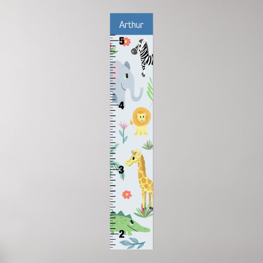 Boys Cute Safari Animals Elephant Growth Chart ポスター (正面)