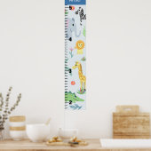 Boys Cute Safari Animals Elephant Growth Chart ポスター (キッチン)