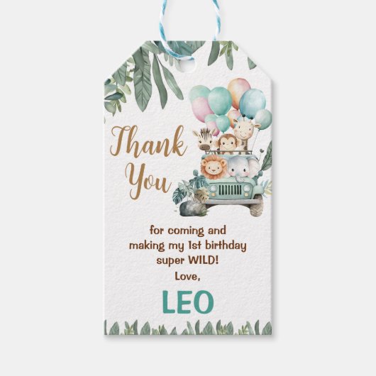Boys Cute Safari Birthday  ギフトタグ (正面)