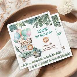 Boys Cute Safari Birthday  スタンダードカクテルナプキン