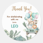 Boys Cute Safari Birthday  ラウンドシール (正面)