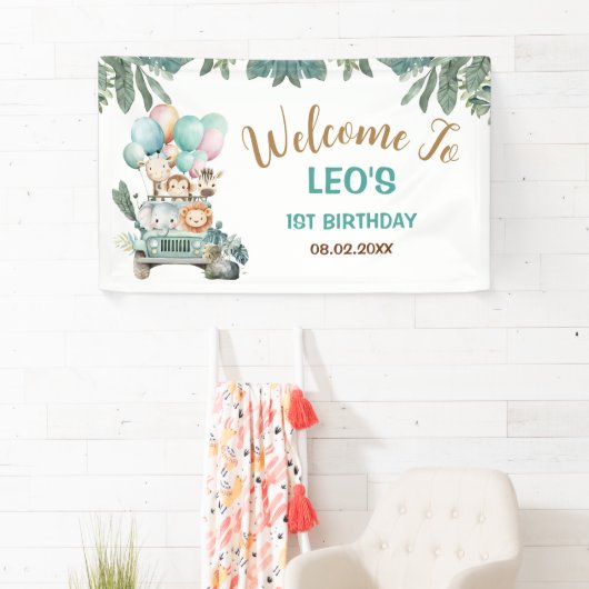 Boys Cute Safari Birthday  横断幕 (インサイチュ)