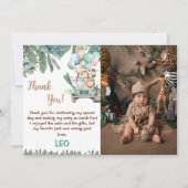 Boys Cute Safari Birthday Photo サンキューカード (正面)