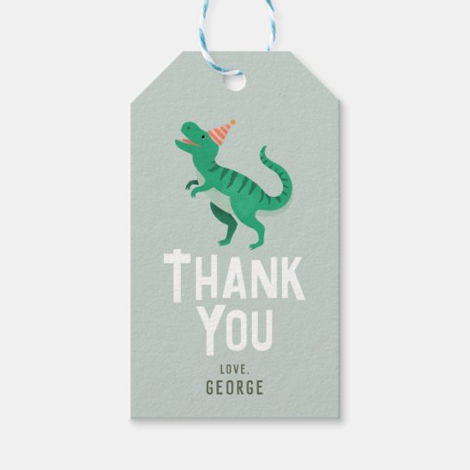 Boys Cute T-Rex Jungle Dinosaur Birthday Favor ギフトタグ (正面)
