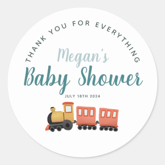 Boys Cute Train Thank You Baby Shower Favor ラウンドシール (正面)
