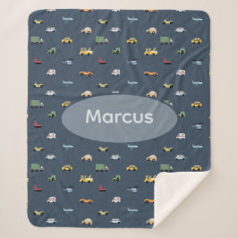Boys Cute Transport Car Pattern monogram Kids シェルパブランケット