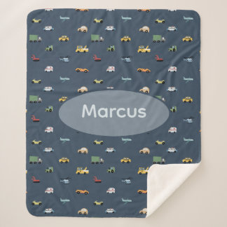 Boys Cute Transport Car Pattern monogram Kids シェルパブランケット