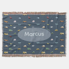 Boys Cute Transport Car Pattern monogram Kids スローブランケット
