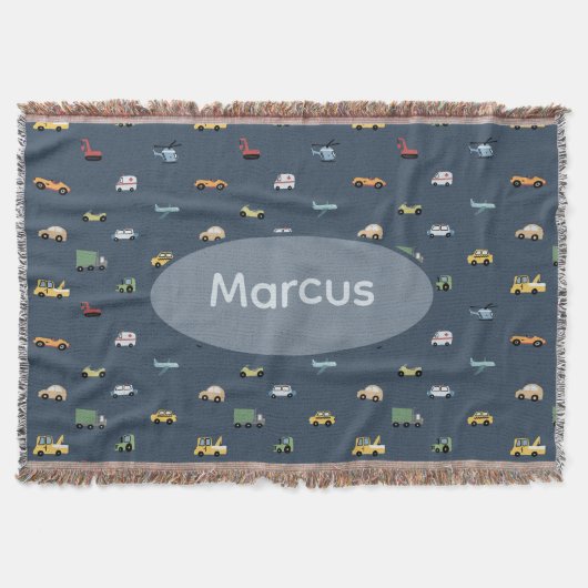 Boys Cute Transport Car Pattern monogram Kids スローブランケット (正面)