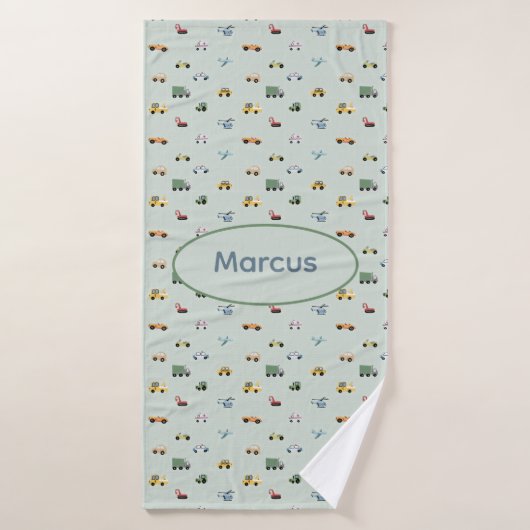 Boys Cute Transport Car Pattern monogram Kids バスタオル (バスタオル)