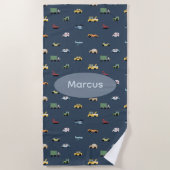 Boys Cute Transport Car Pattern monogram Kids ビーチタオル (正面)