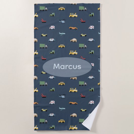 Boys Cute Transport Car Pattern monogram Kids ビーチタオル (正面)