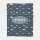 Boys Cute Transport Car Pattern monogram Kids フリースブランケット (正面)