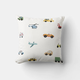 Boys Cute Transport Car Pattern Monogram Name Kids クッション