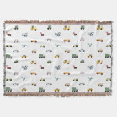 Boys Cute Transport Car Pattern Monogram Name Kids スローブランケット (正面)